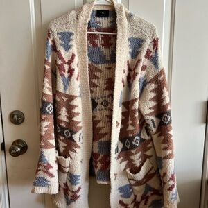 Vici Tribal Pattern Cardigan - Cream, Brown, Blue
